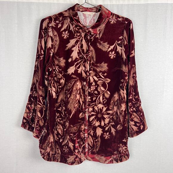 Soft Surroundings Top Women Small Icon Silk Velvet Poets Tunic Shirt Fall Floral - Picture 1 of 6